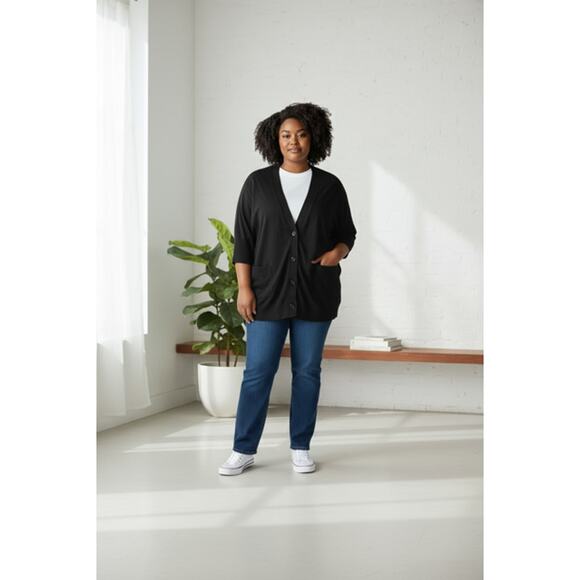 Lane Bryant Women’s Black Cardigan Sweater Size 14/16 100% Cotton Lightweight - Picture 1 of 3